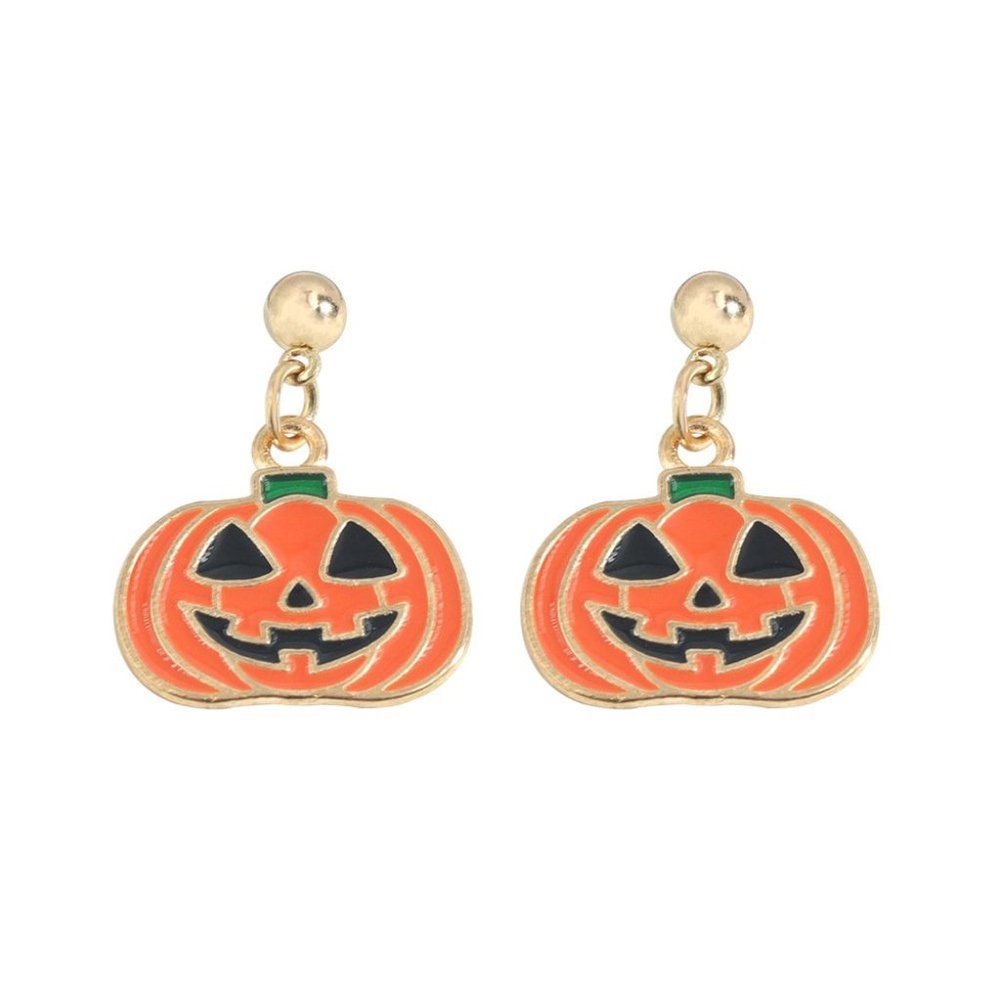 Halloween Jack O'Lantern Earrings Gold Pumpkin Drop Earrings